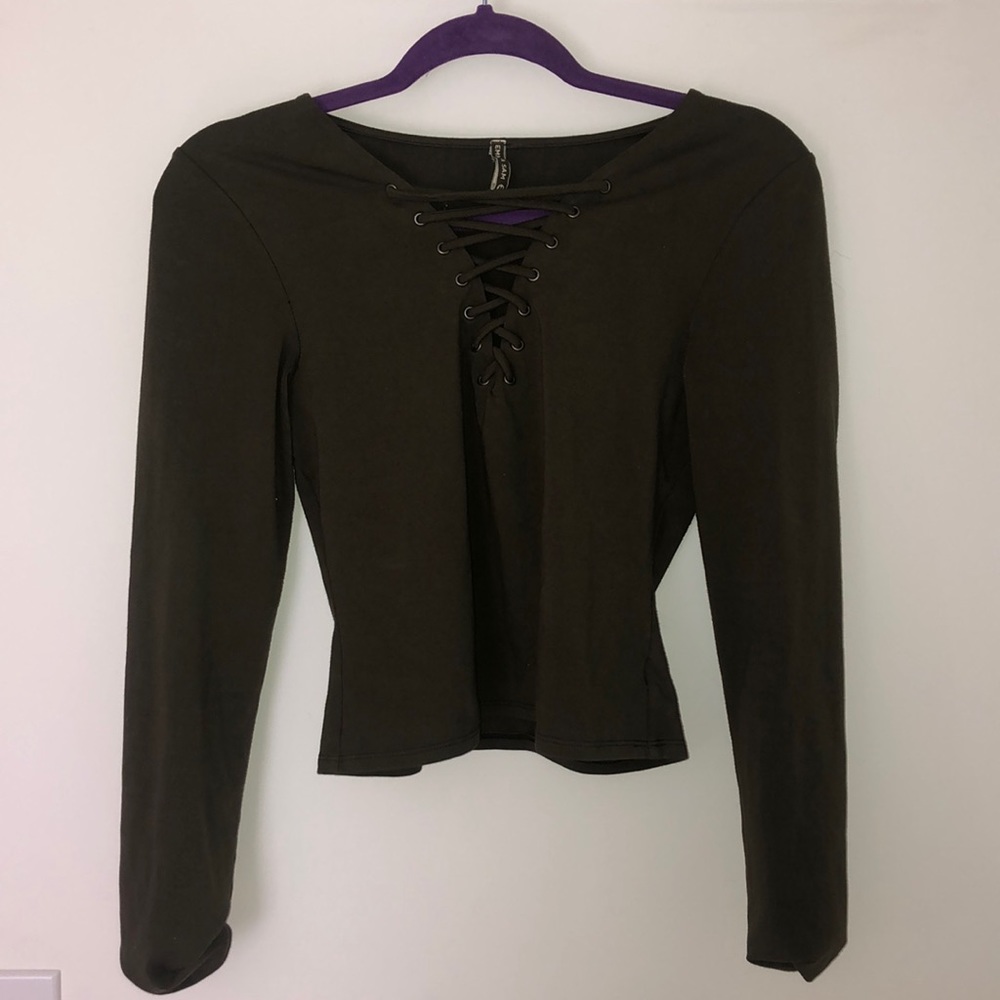 Long sleeved crop top lace up shirt